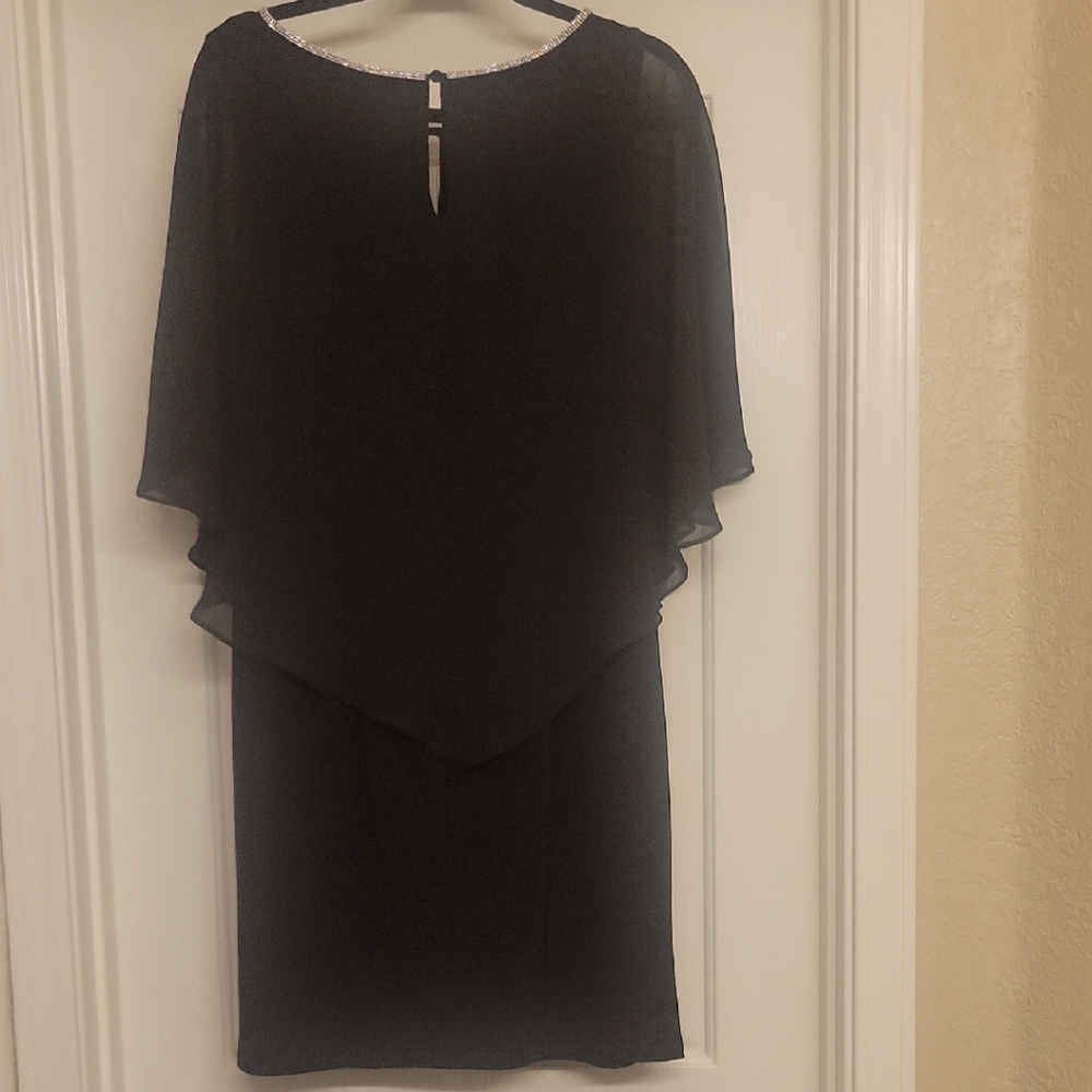 MSK Black Asymmetrical Sheath Dress with Flutter Sleeves